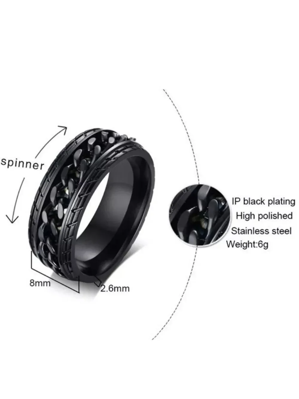 Men's Stainless Steel Spinner Ring - Tire Texture